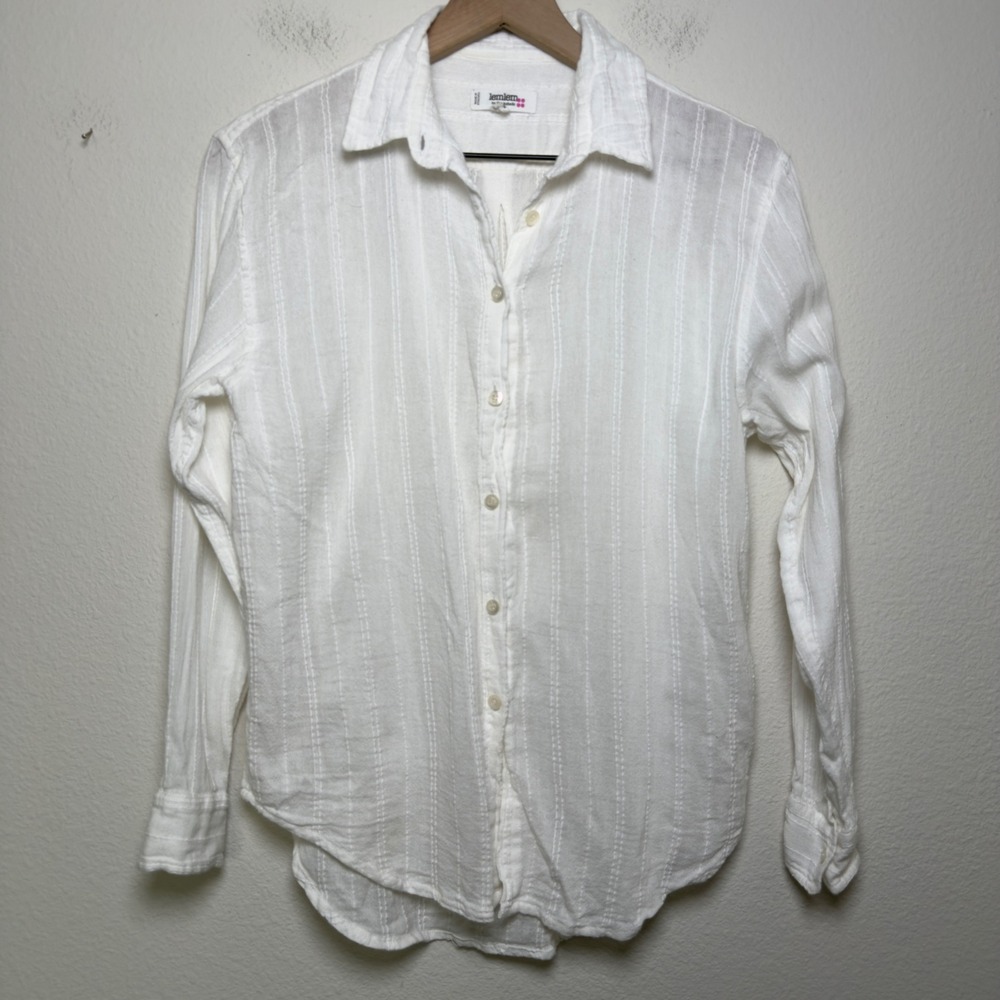 Lemlem Women 100% Cotton Button Down Shirt XS White Textured Gauze Long Sleeve